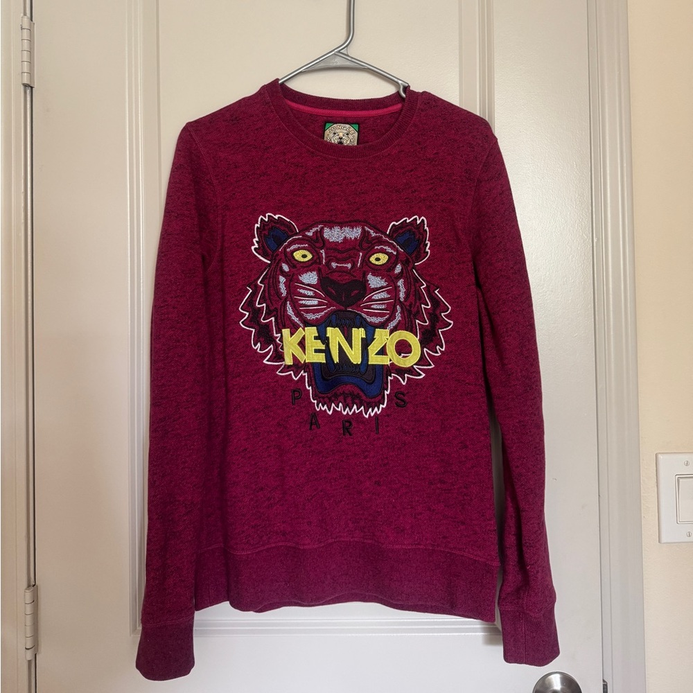 Kenzo Jungle Pink Fleece-Lined Embroidered Tiger Motif Sweatshirt Size Small
